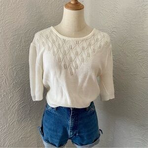 Vintage Easton Park Cream Sweater Short Sleeve Top